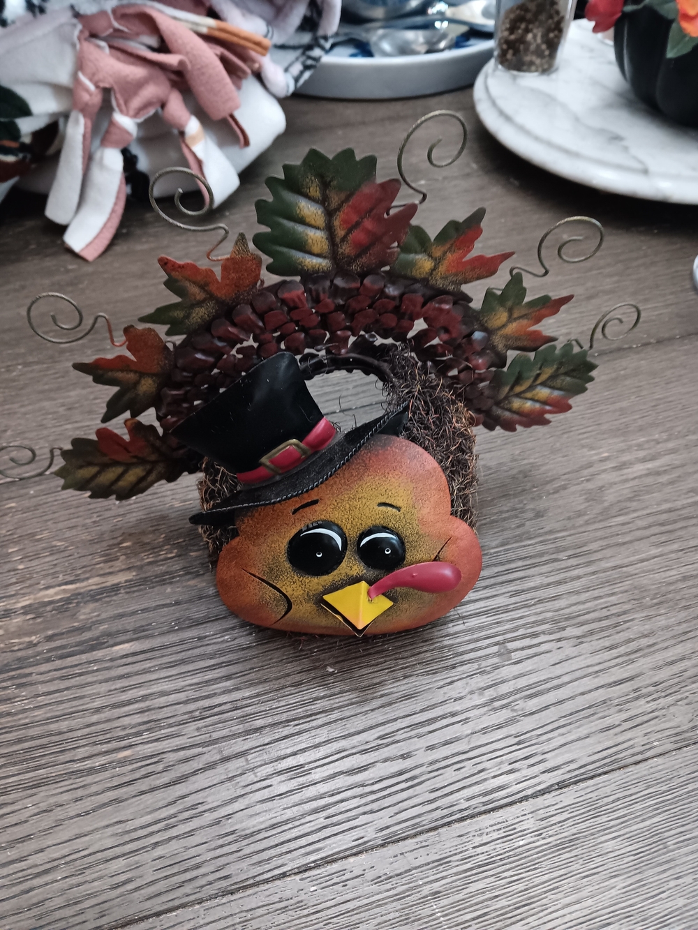 Decorative Fall Turkey Candle Holder - Orange and Brown